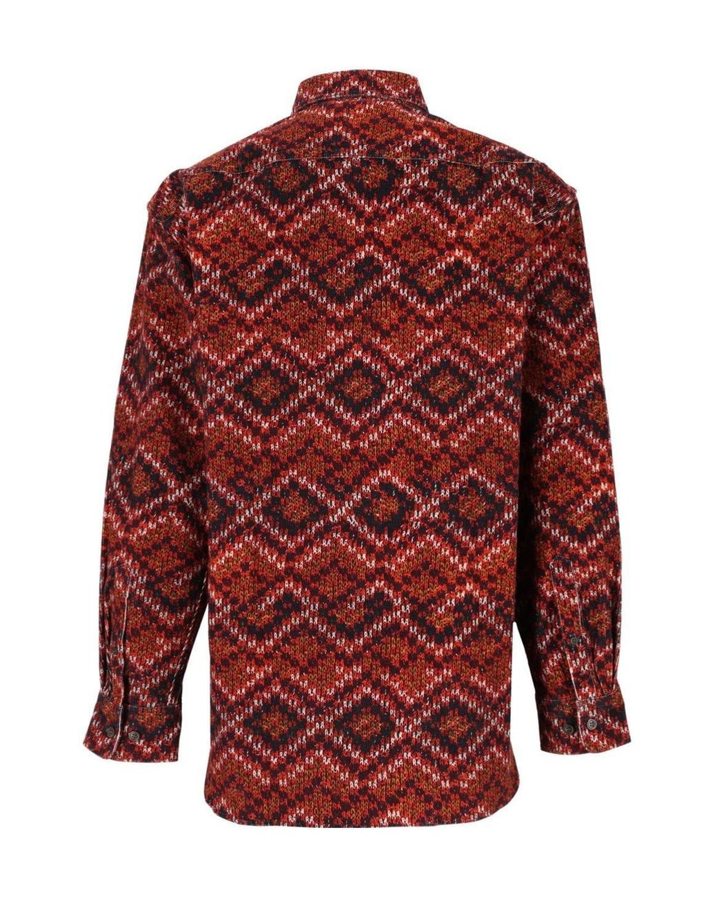 Dries Van Noten Red Knit-Pattern Corduroy Shirt for men