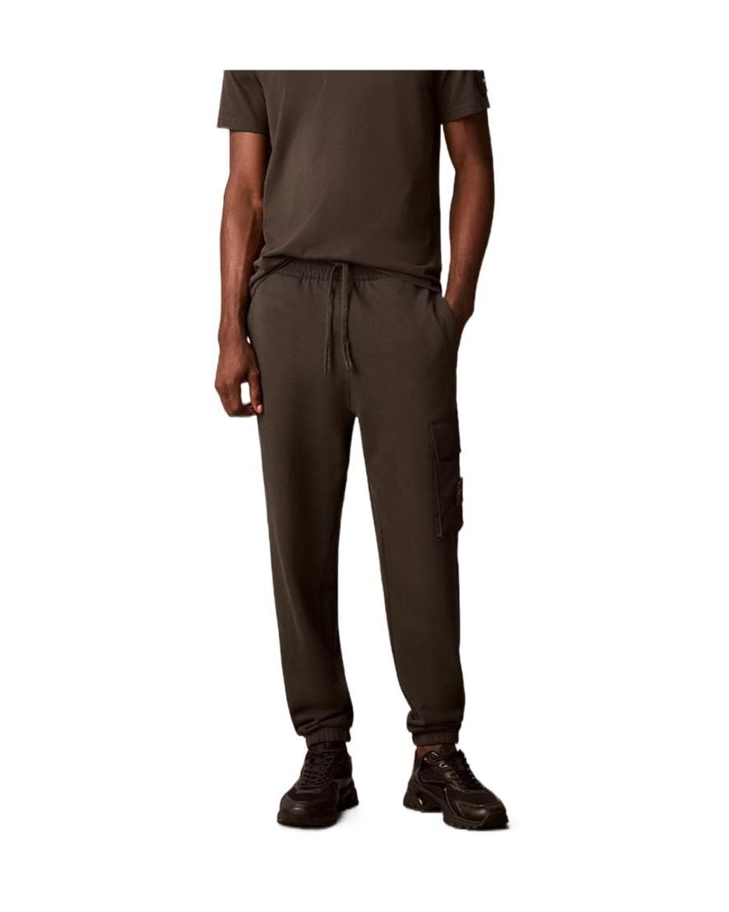 Calvin Klein Black Cotton Terry Cargo Joggers for men