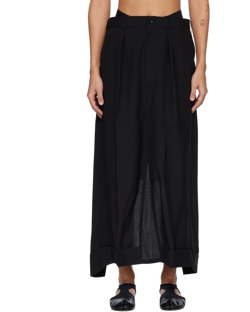 Junya Watanabe Black Double-Layered Belted Midi Skirt