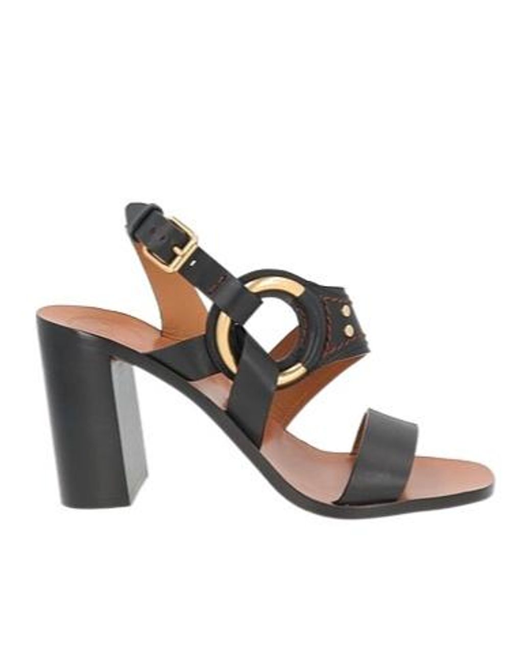 Chloé Metallic Round-Toed, Thick-Heeled Sandals