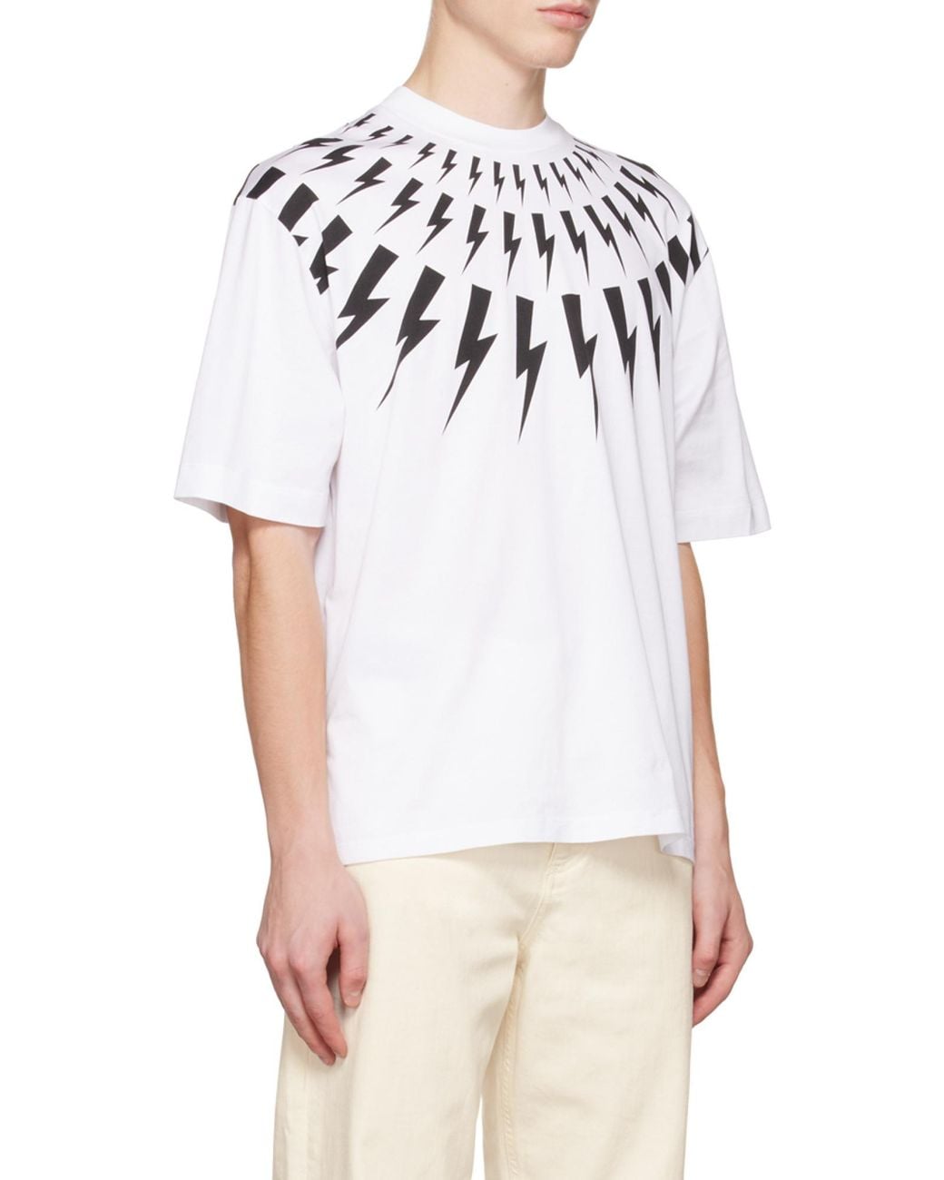 Neil Barrett White Lightening-Bolt Graphic T-Shirt for men