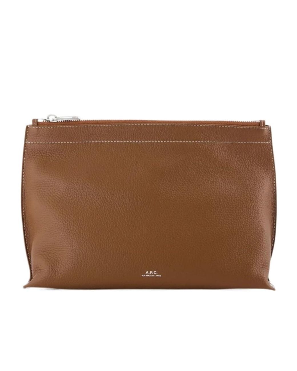 A.P.C. Brown Zip Leather Clutch Bag