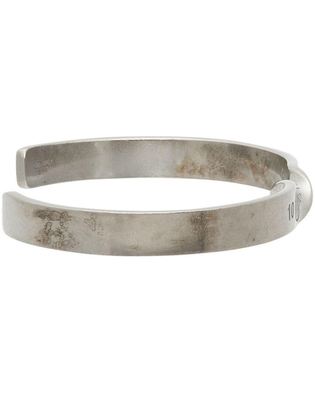 Maison Margiela White Logo Engraved Twisted Bracelet for men