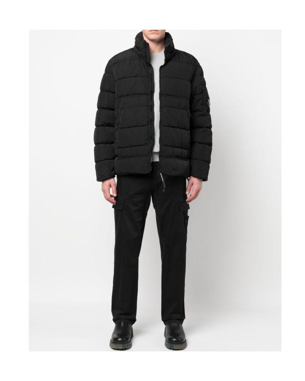 C P Company Black Padded Zipped-Up Jacket for men