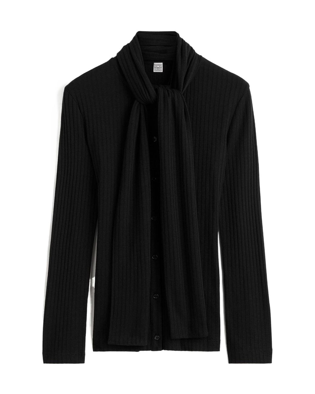 Totême Black Ribbed-Knit Scarf Blouse For