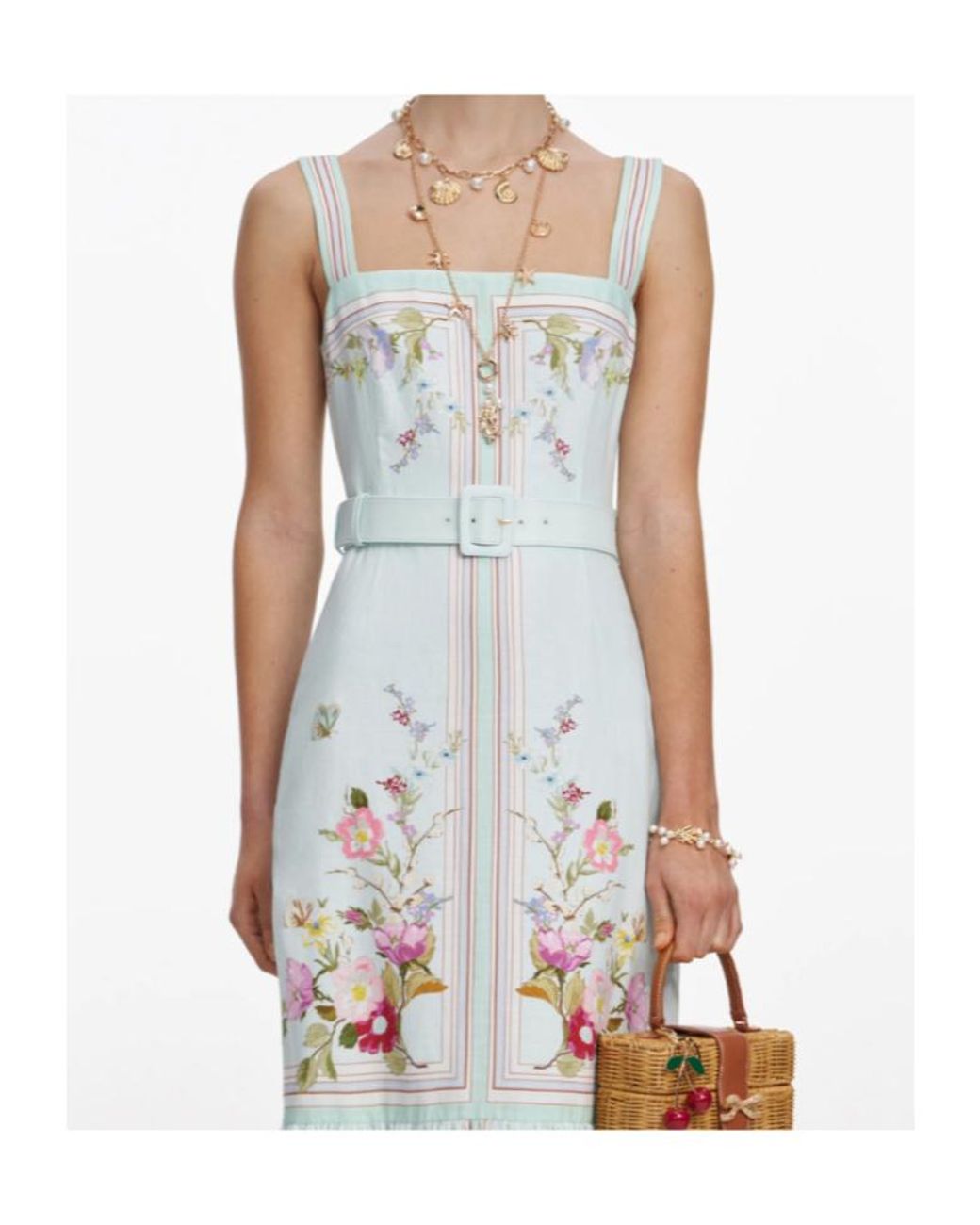 Self-Portrait White Floral Belted Midi Dress
