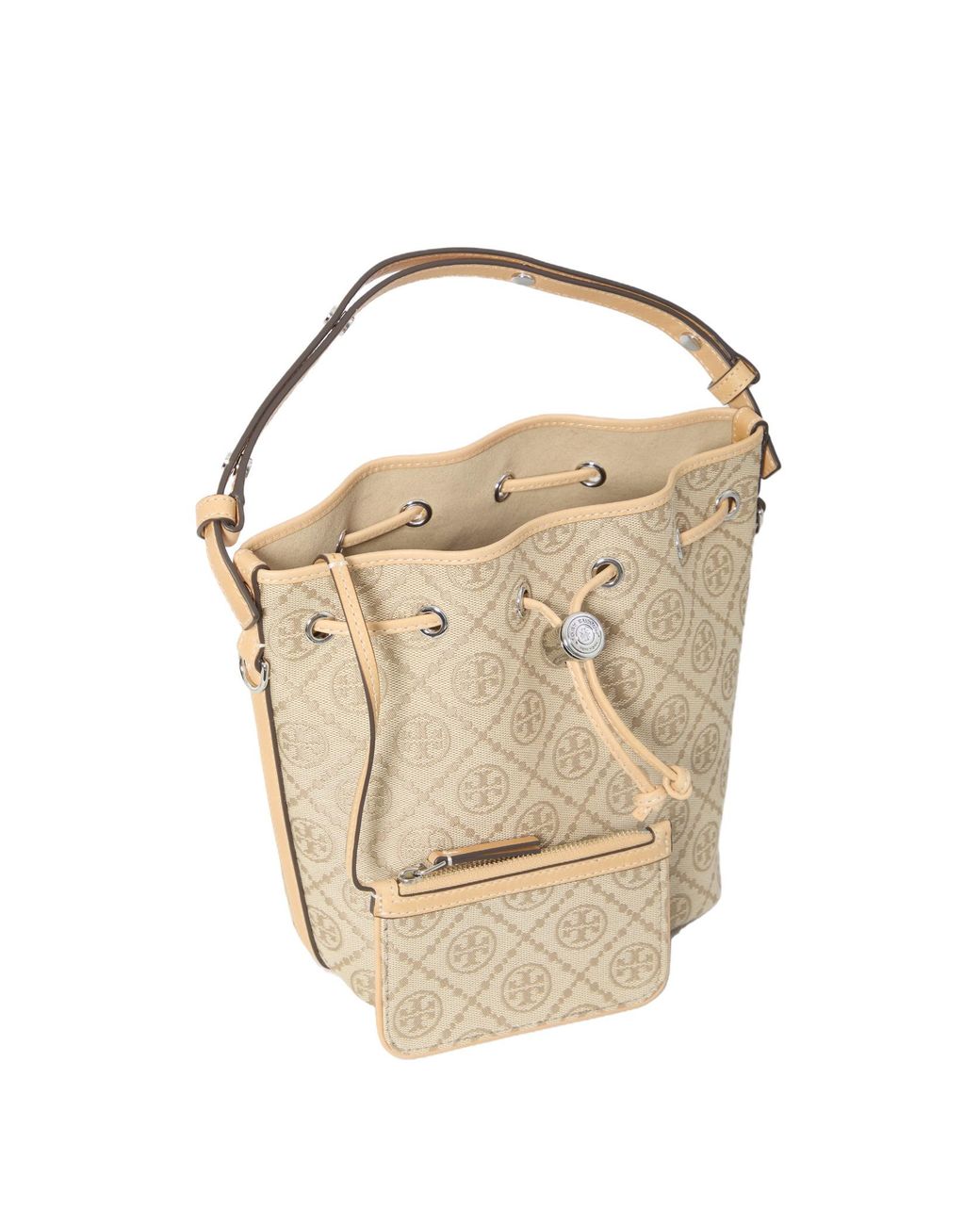 Tory Burch White T Monogram Bucket Bag