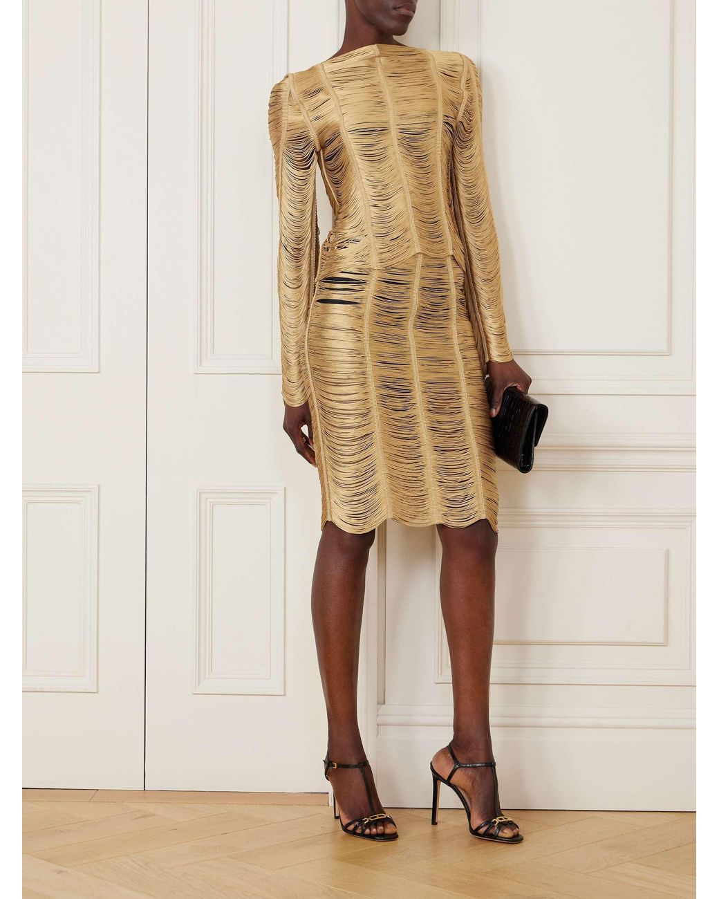 Tom Ford Natural Fringed Open-Knit Midi Skirt