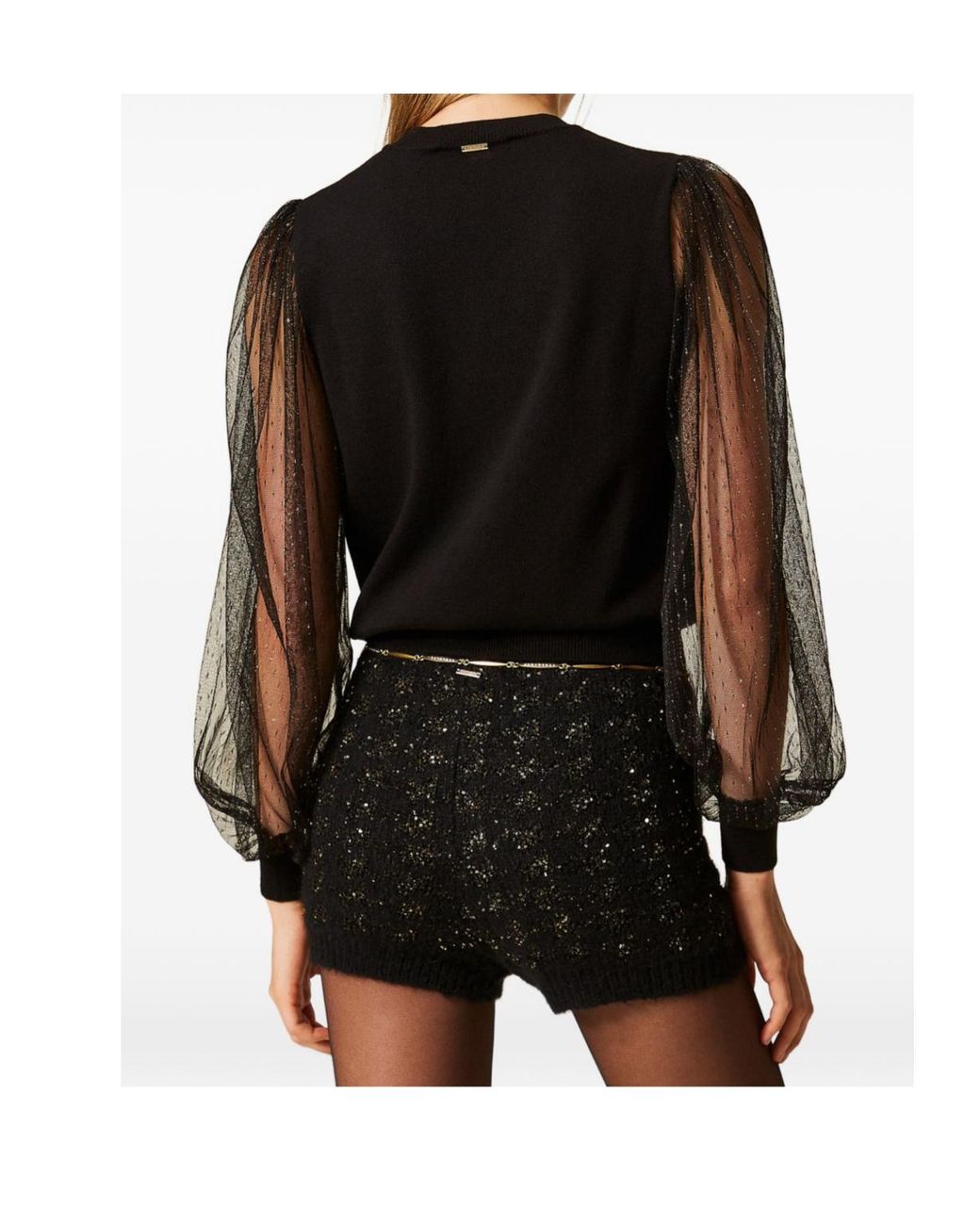 Twinset Black Jumper With Plumetis Tulle Sleeves