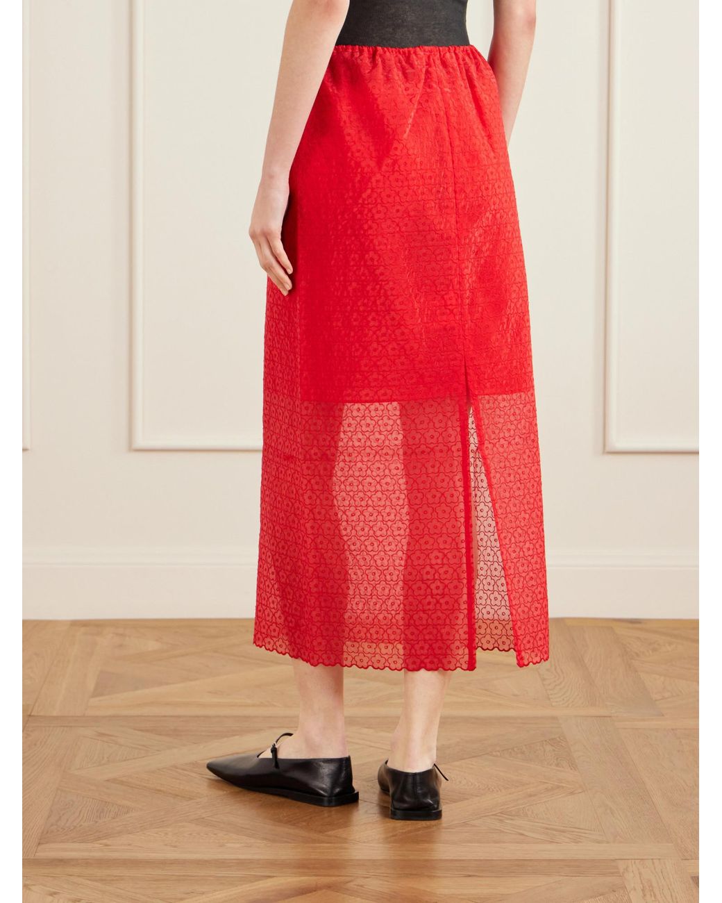 CECILIE BAHNSEN Embroidered Tulle Midi Skirt