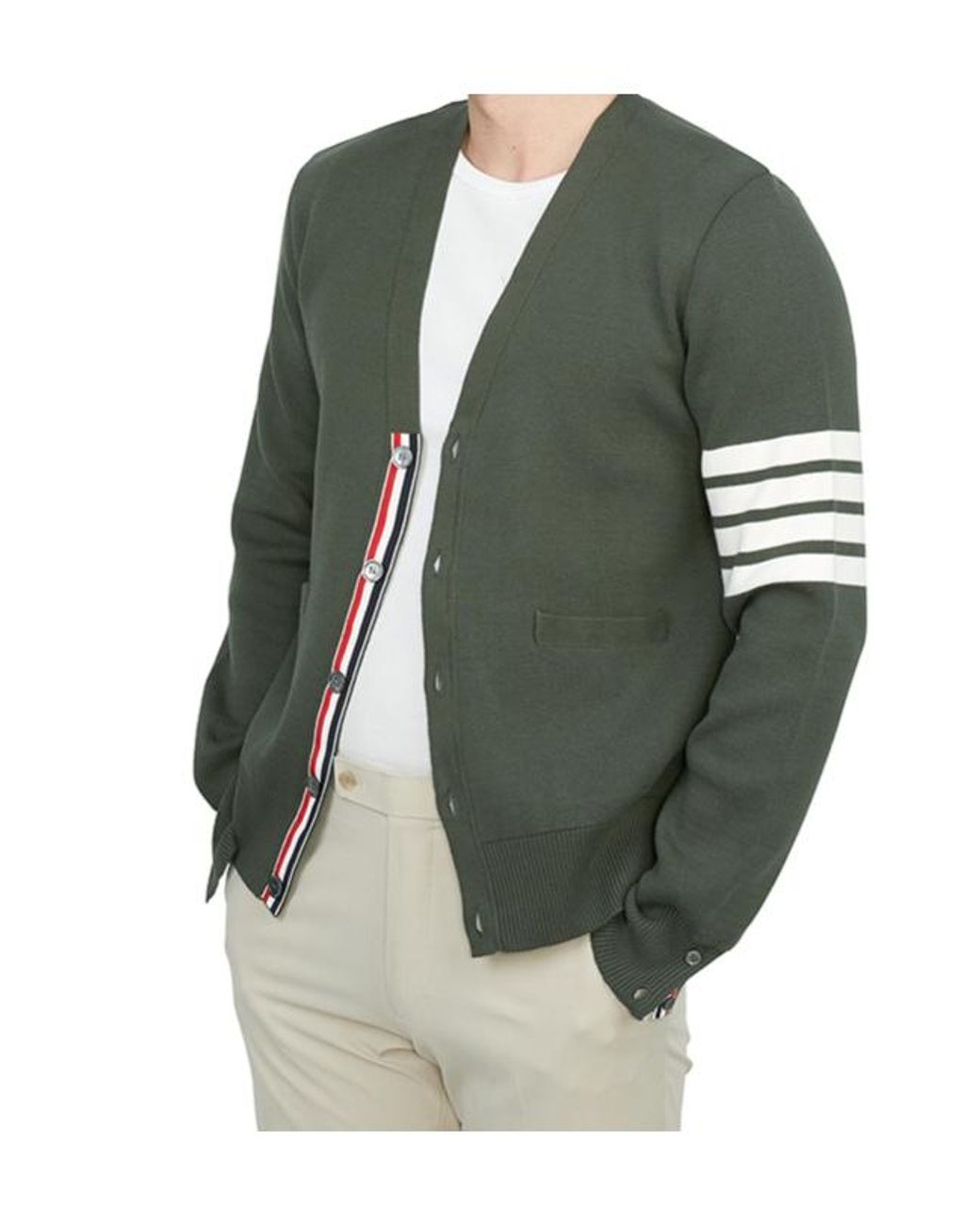 Thom Browne Green Bar Cotton Cardigan for men