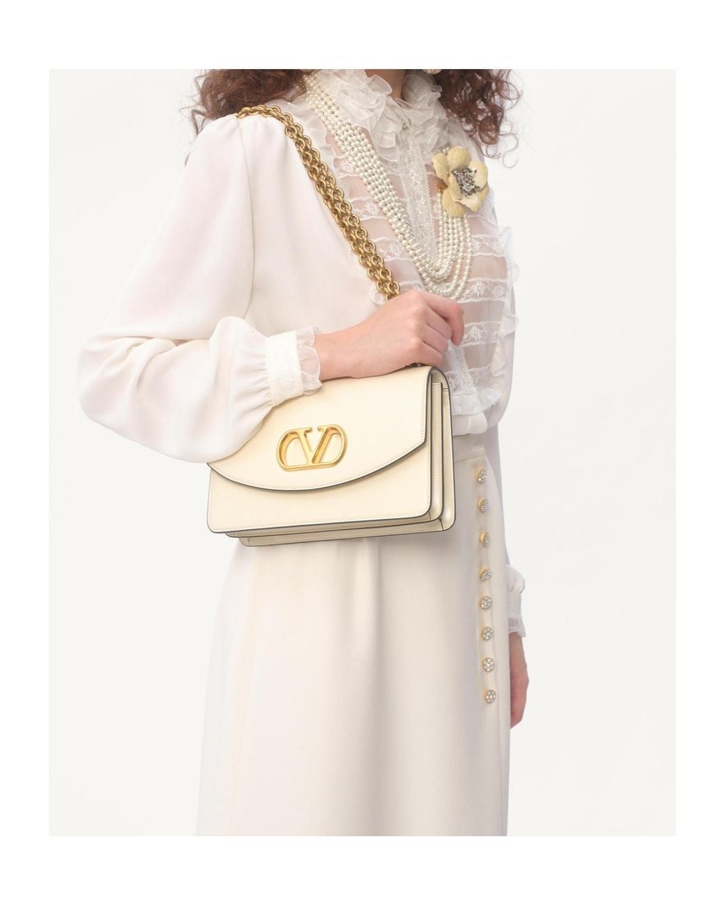 Valentino White Ruffle Detailed Georgette Shirt