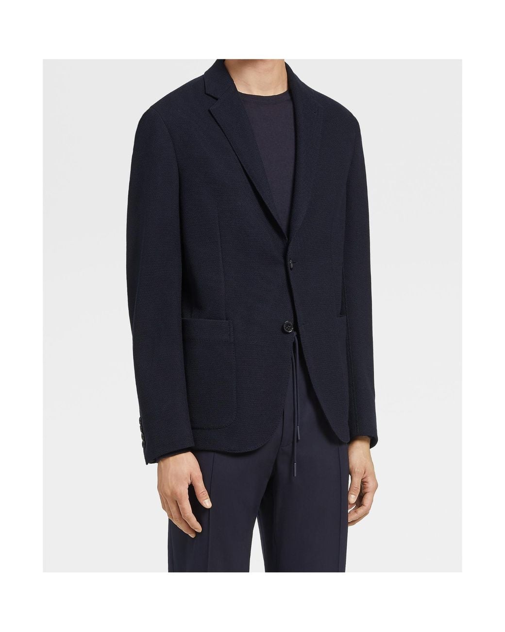 Zegna Blue Long-Sleeved Wool Suit Jacket for men