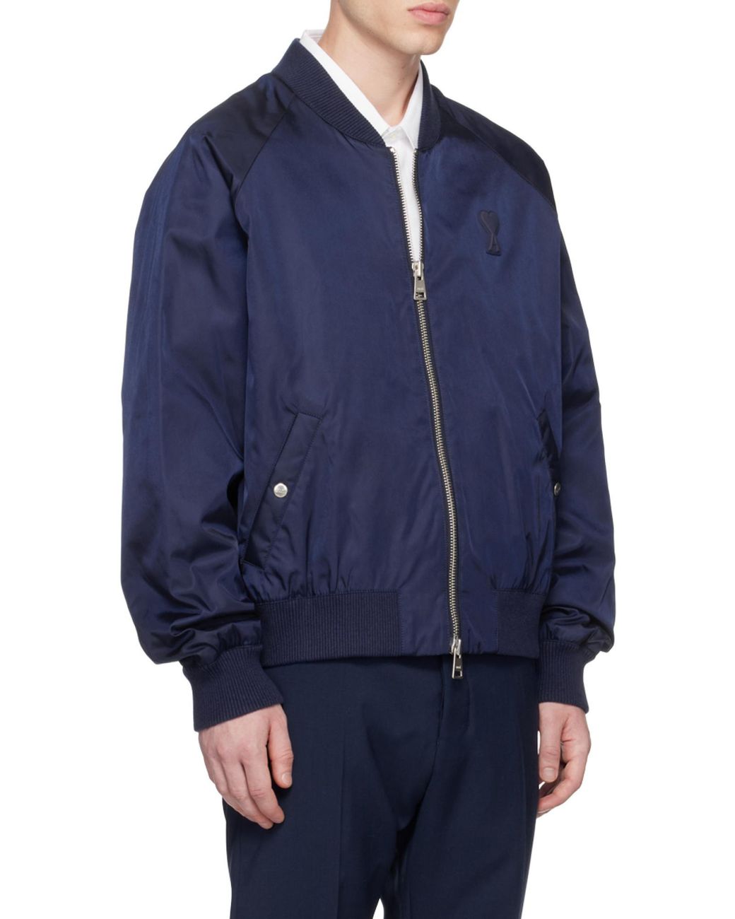 AMI Blue Logo-Embroidered Bomber Jacket for men
