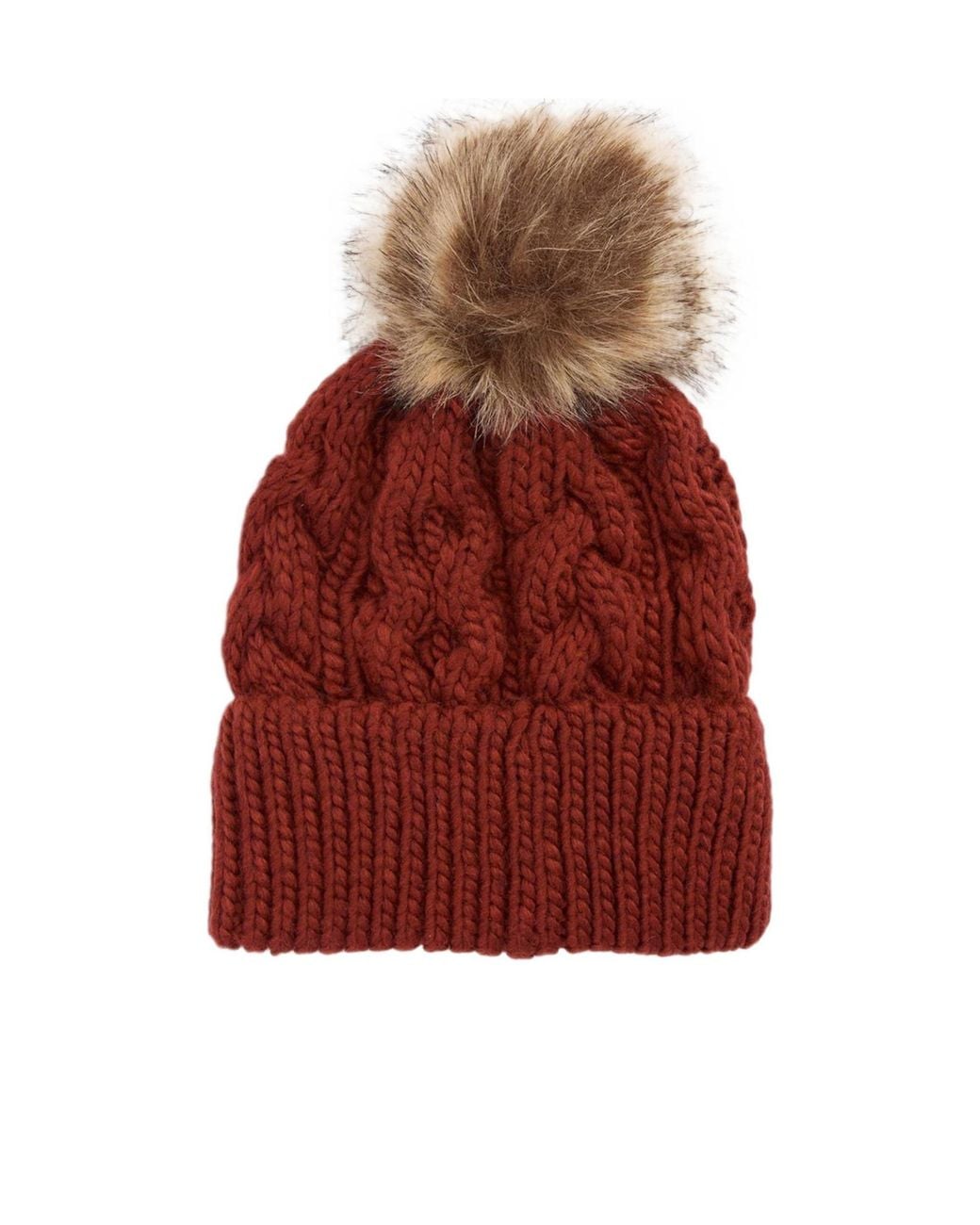 Barbour Red Cable-Knit Beanie