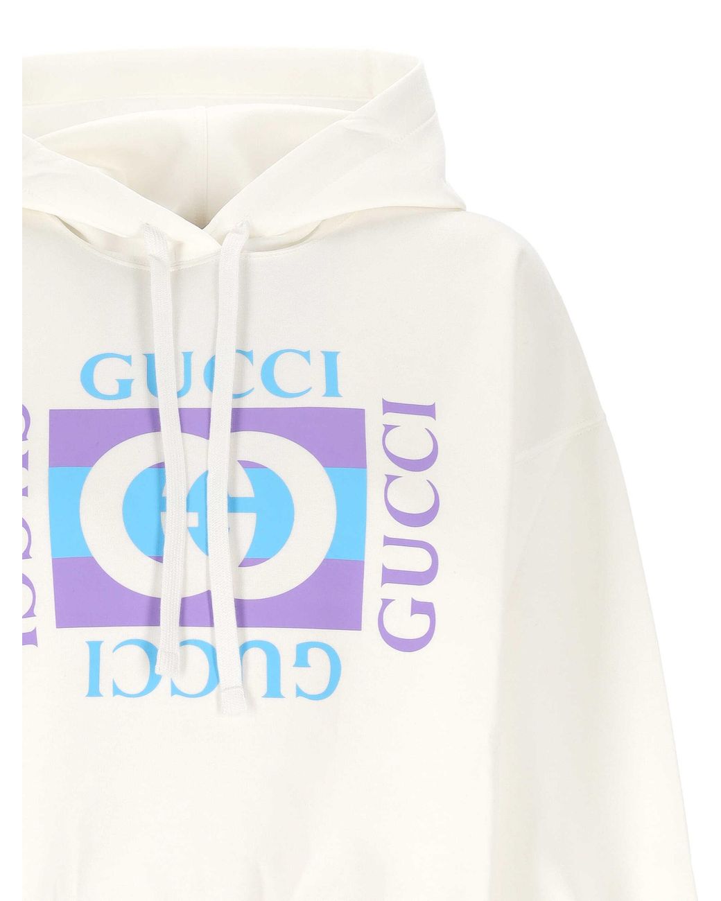 Gucci White Logo Printed Drawstring Hoodie