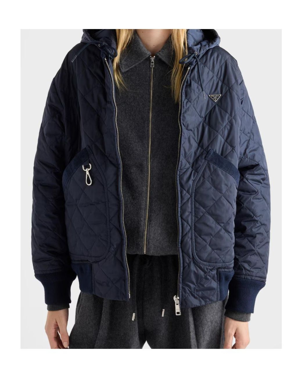 Prada Blue Zipped Hooded Jacket