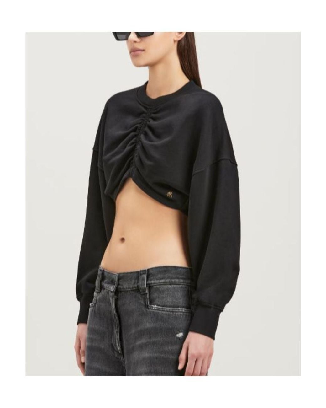 Palm Angels Black Ruched-Detailed Palm Plaque Sweatshirt