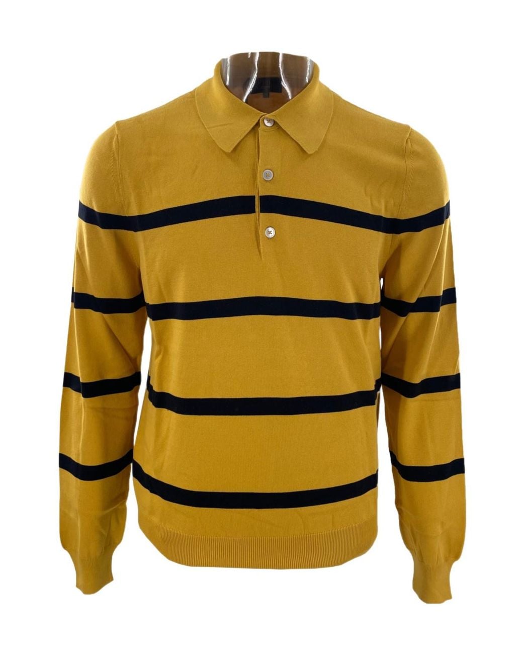Dunhill Yellow Striped Long-Sleeved Polo Shirt for men