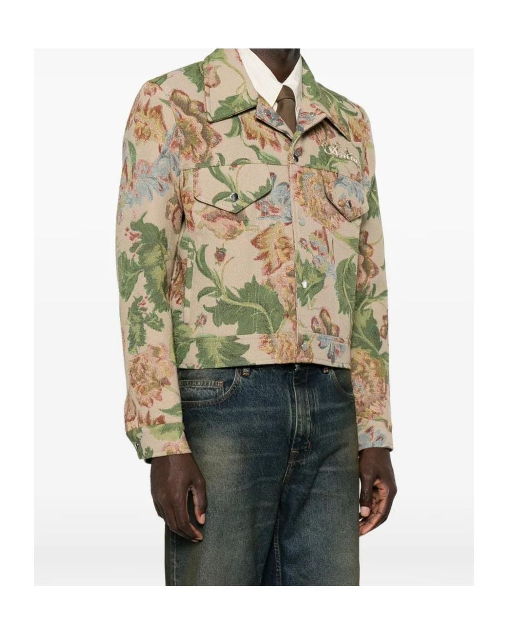 Amiri Green Floral-Tapestry Logo-Embroidered Jacket for men
