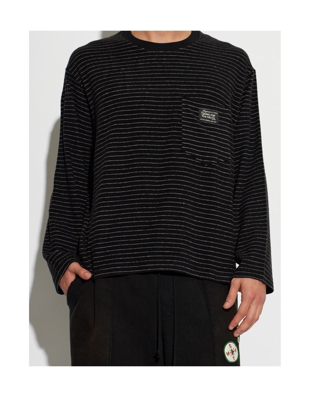 Song For The Mute Black Striped Chest-Pocket T-Shirt for men