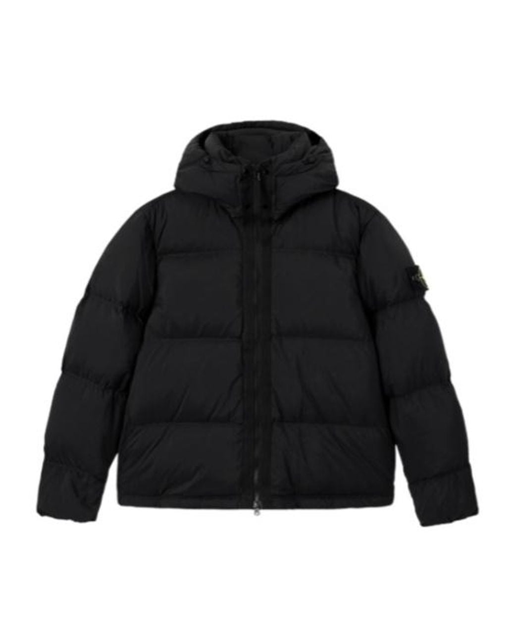 Stone Island Black Hooded Puffer Down Jacket for men