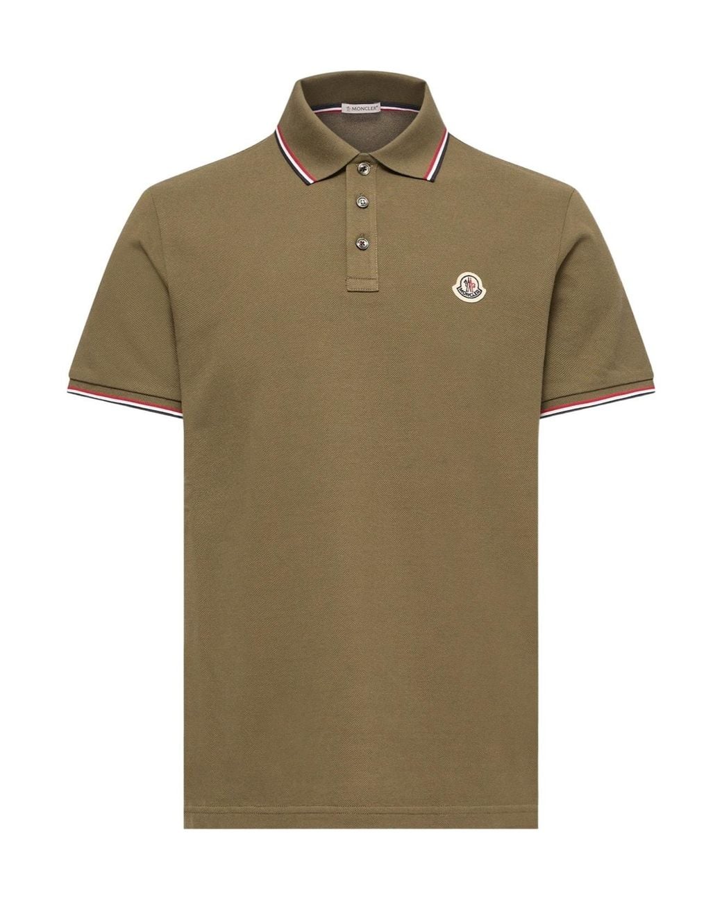 Moncler Green Tricolor-Trimmed Cotton Piquet Polo Shirt for men