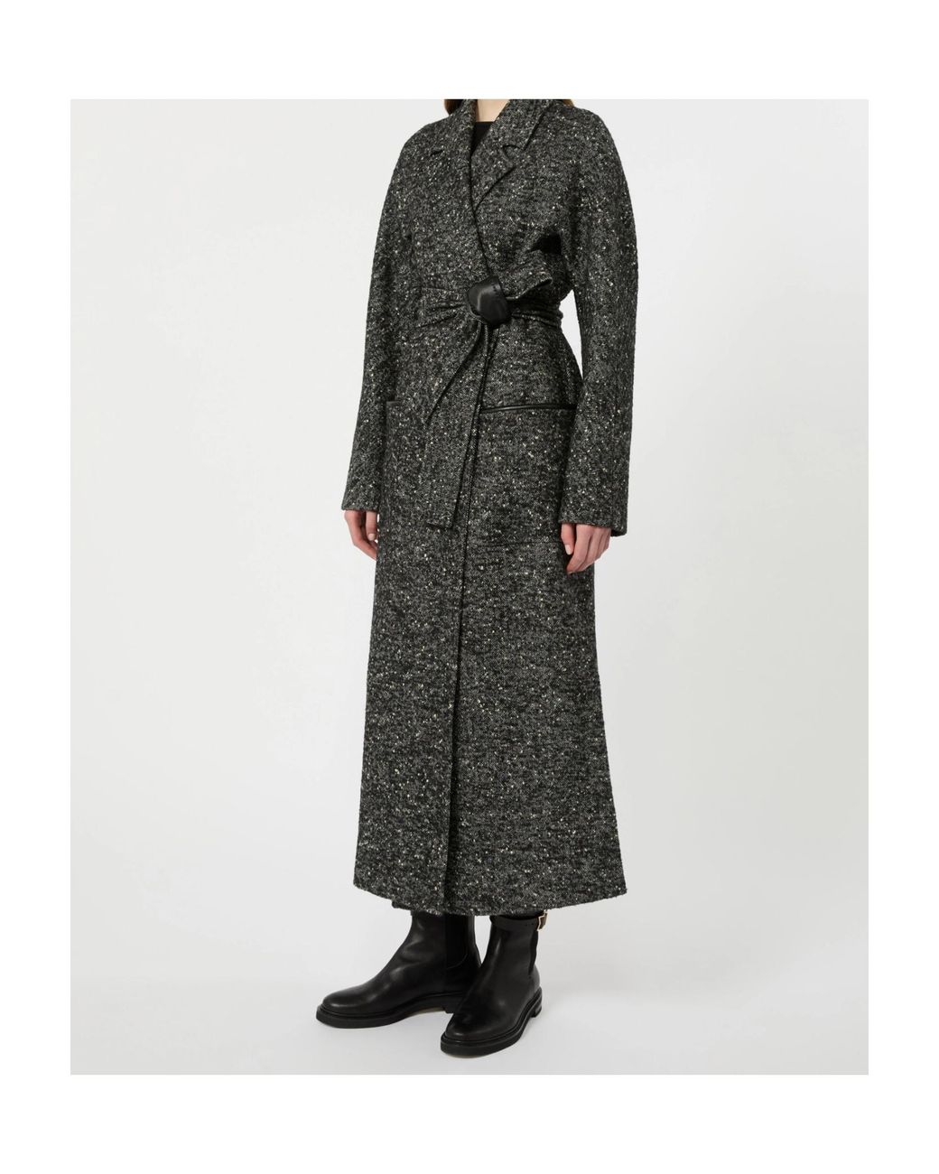 Max Mara Black Studio Eroso Belted Tweed Coat