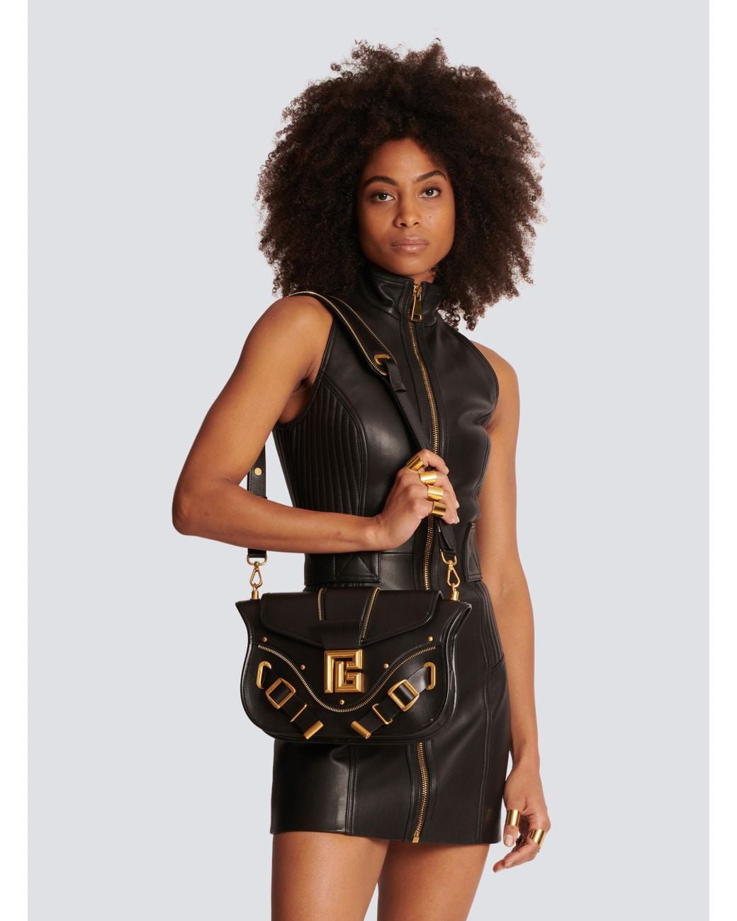 Balmain Black Smooth Leather Blaze Bag