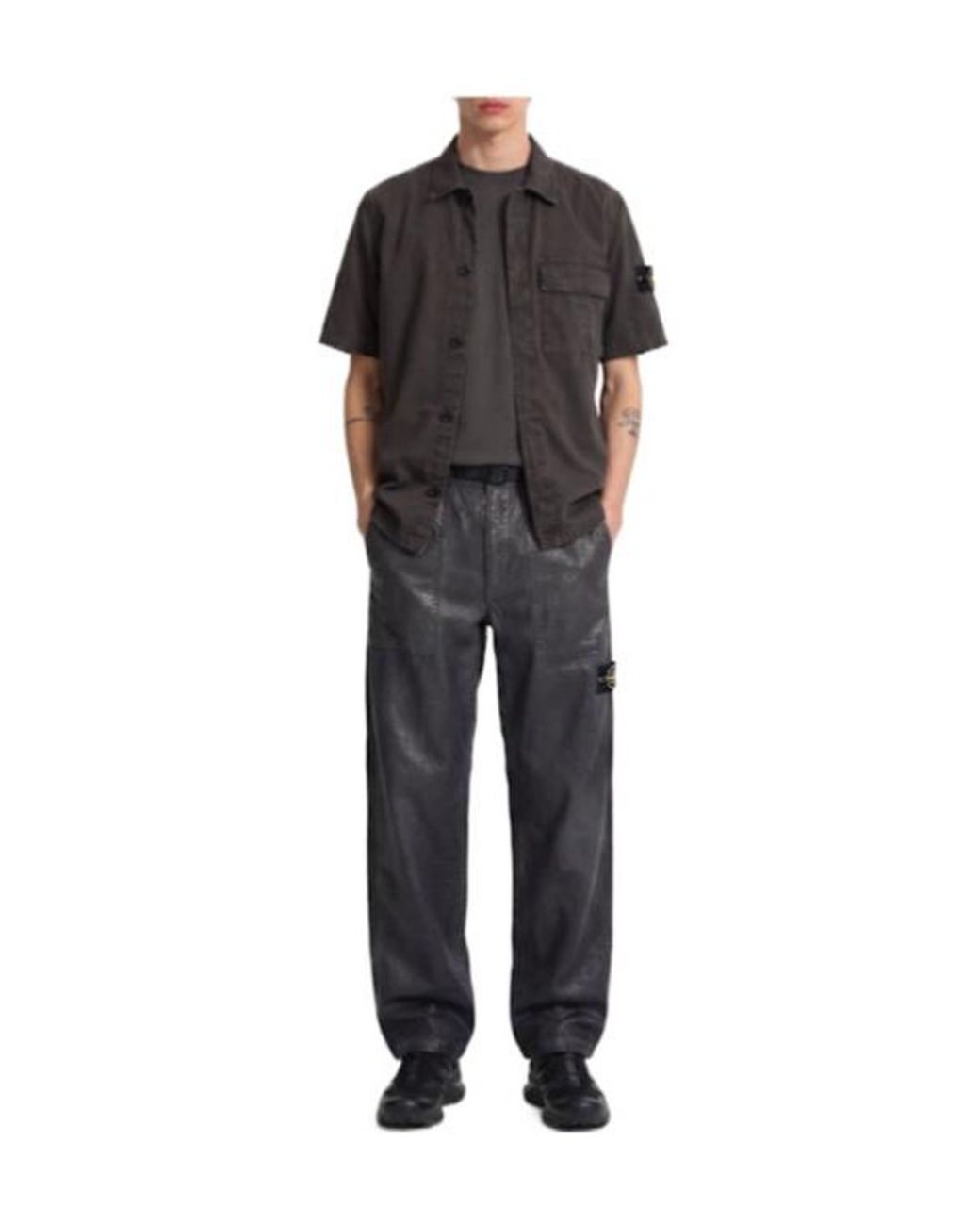 Stone Island Natural Logo Cotton Short Sleeved Shirt for men