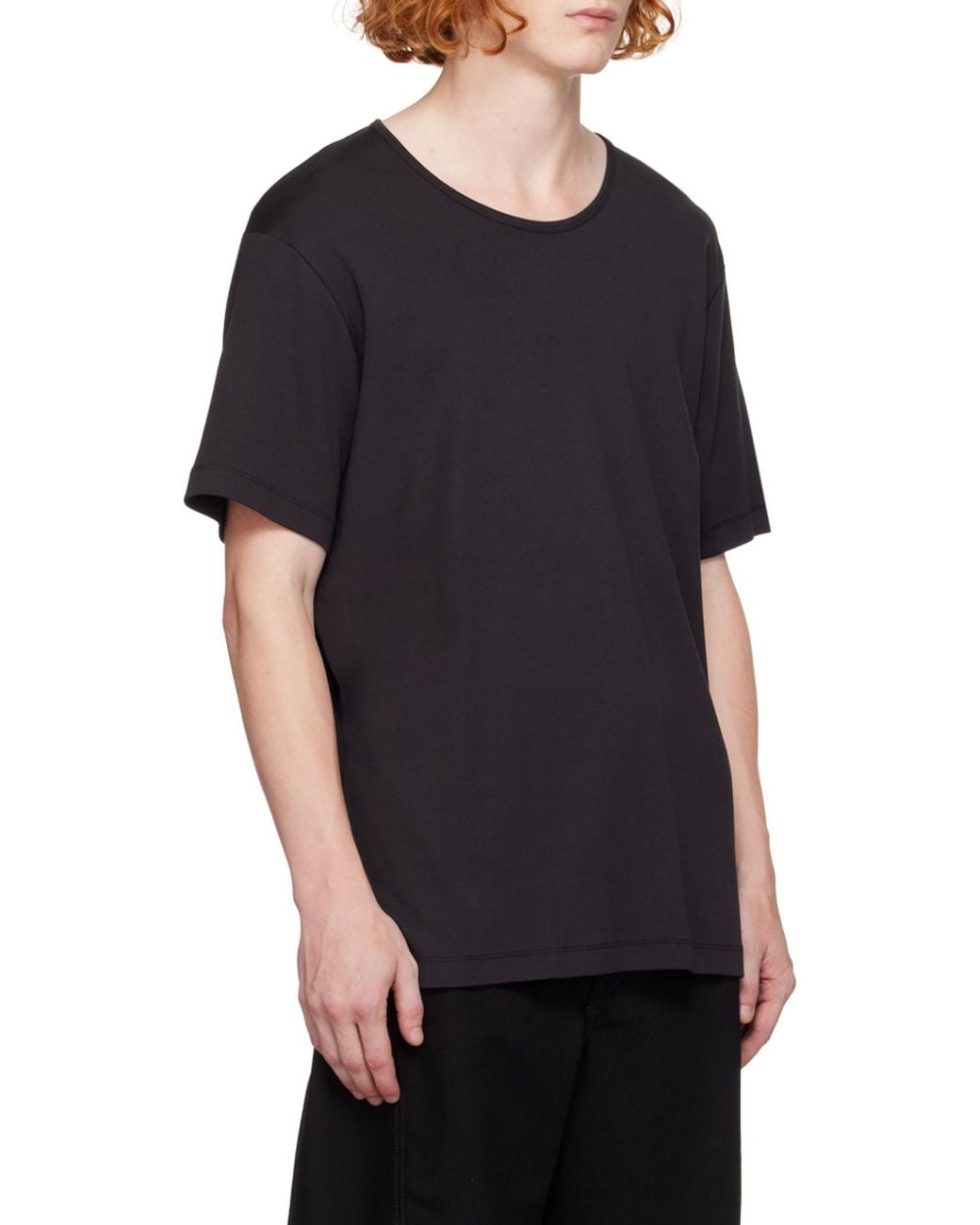 Lemaire Black Crewneck Straight Hem T-Shirt for men