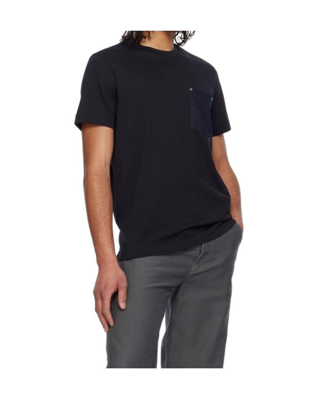 Moncler Black Cotton Denim T-Shirt With Pocket for men