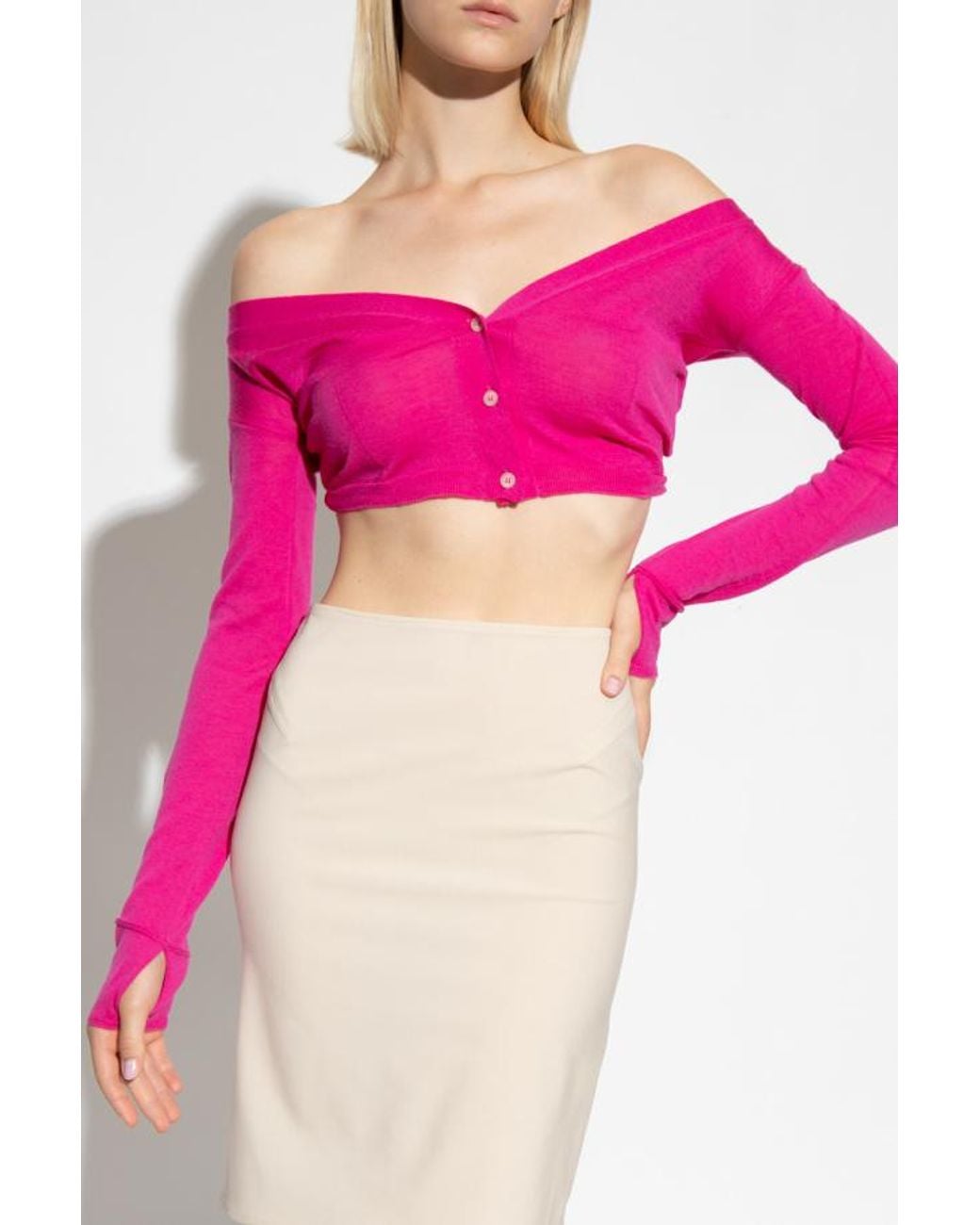 Jacquemus Pink V-Neck Butttoned Cropped Cardigan