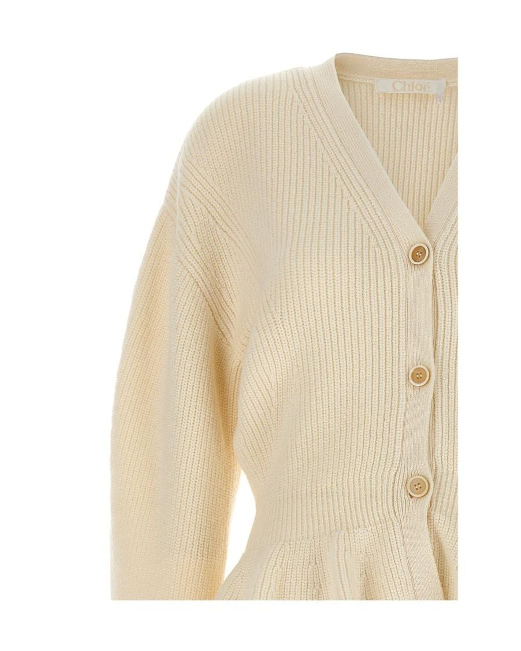 Chloé Natural Chloé Ruffled Knit Cardigan