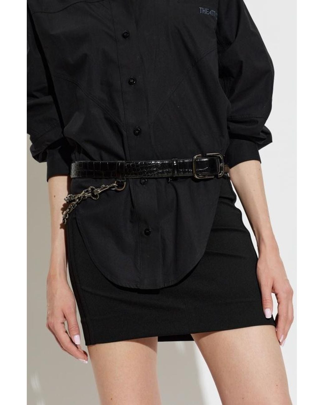 The Attico White The Chain-Detail Leather Belt