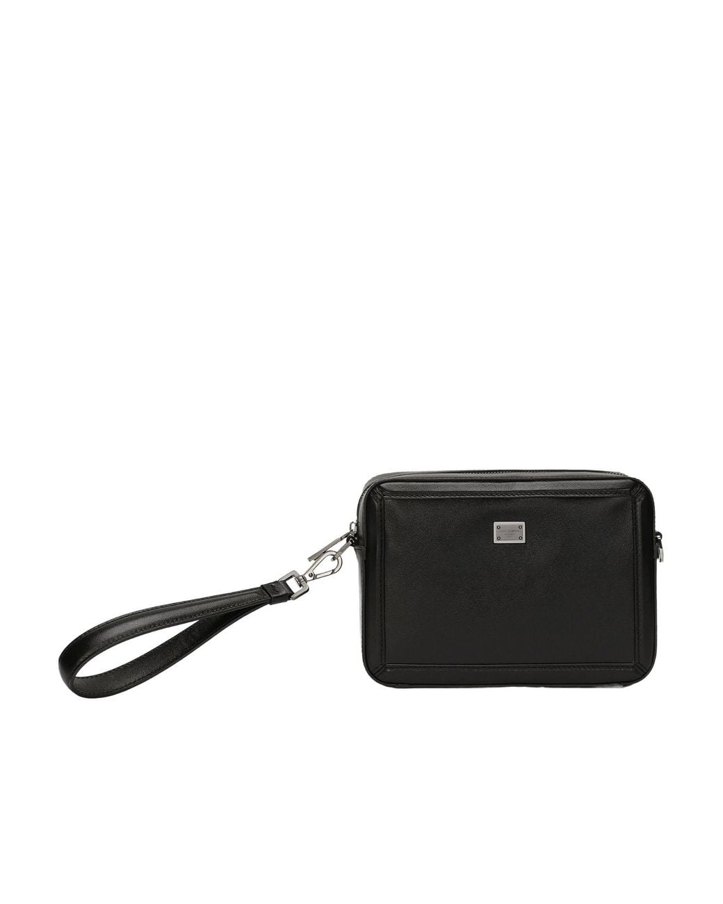 Dolce & Gabbana Black Logo Plaque Zipped Mini Messenger Bag for men