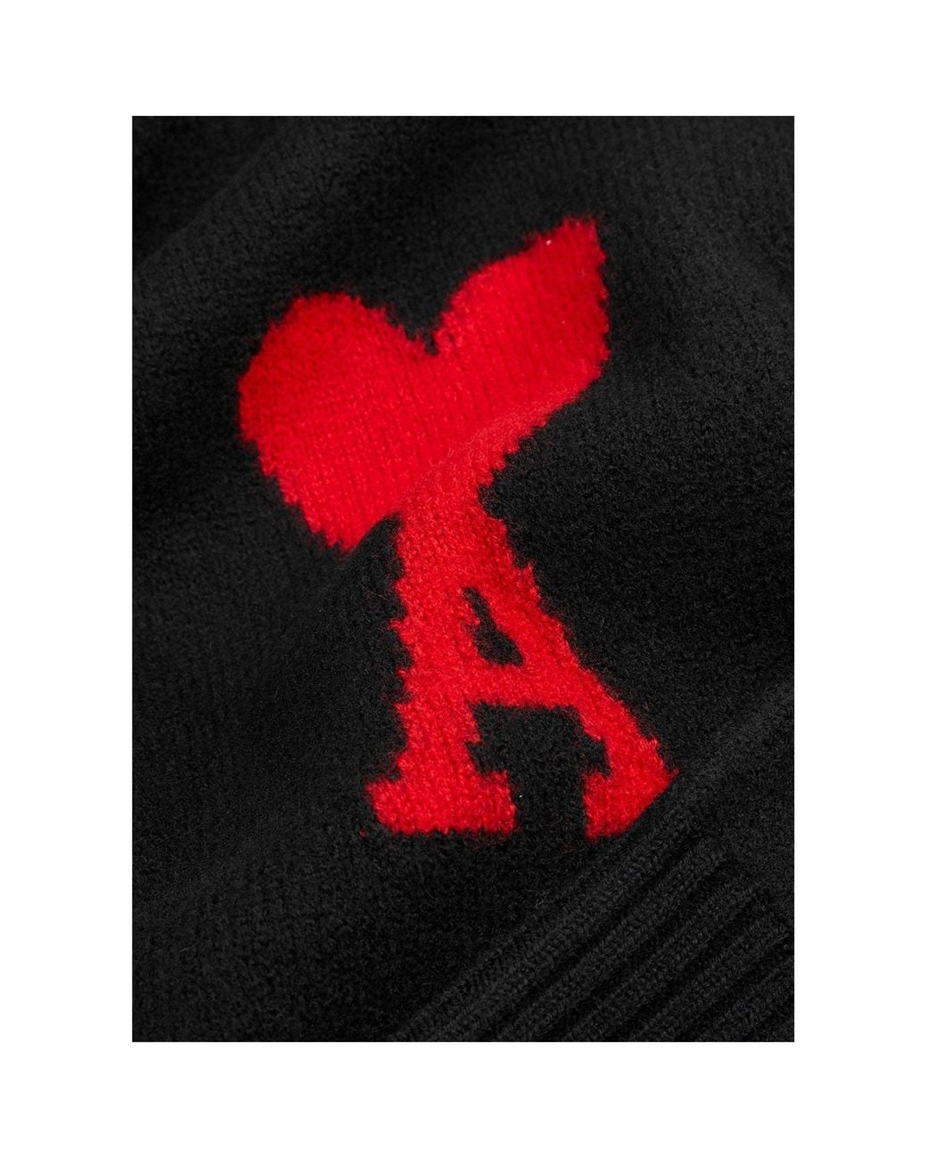 AMI Black Roll-Neck Wool Jumper for men