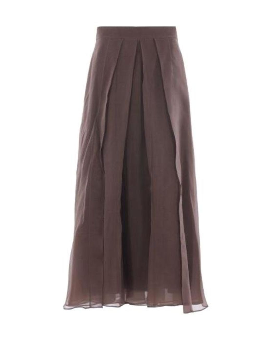 Brunello Cucinelli Brown Crispy Satin Paneled Circle Skirt