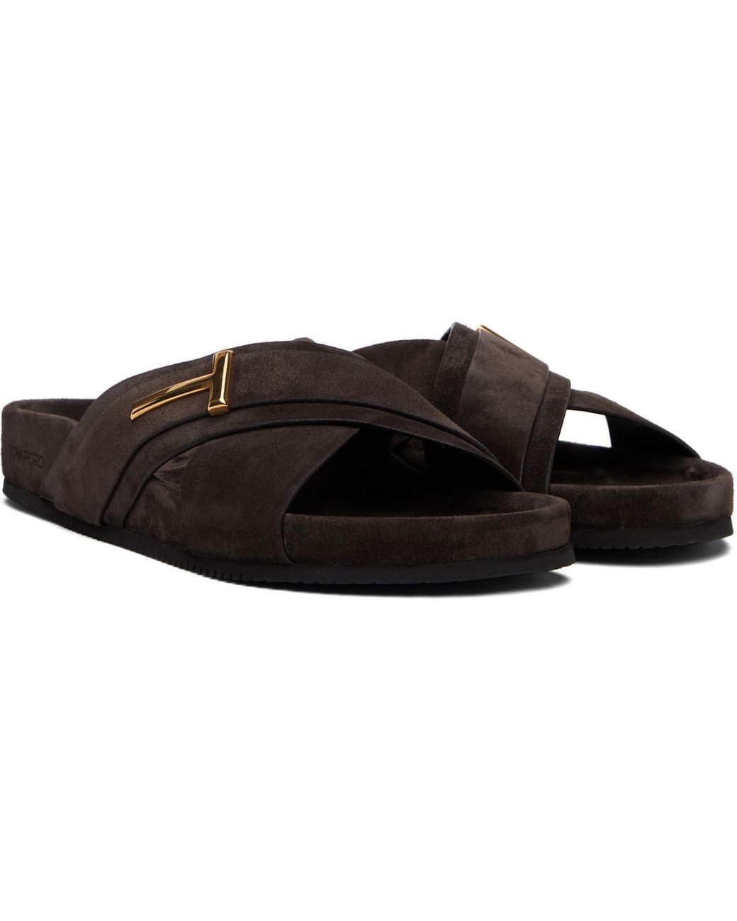 Tom Ford Brown Wicklow T Slippers for men
