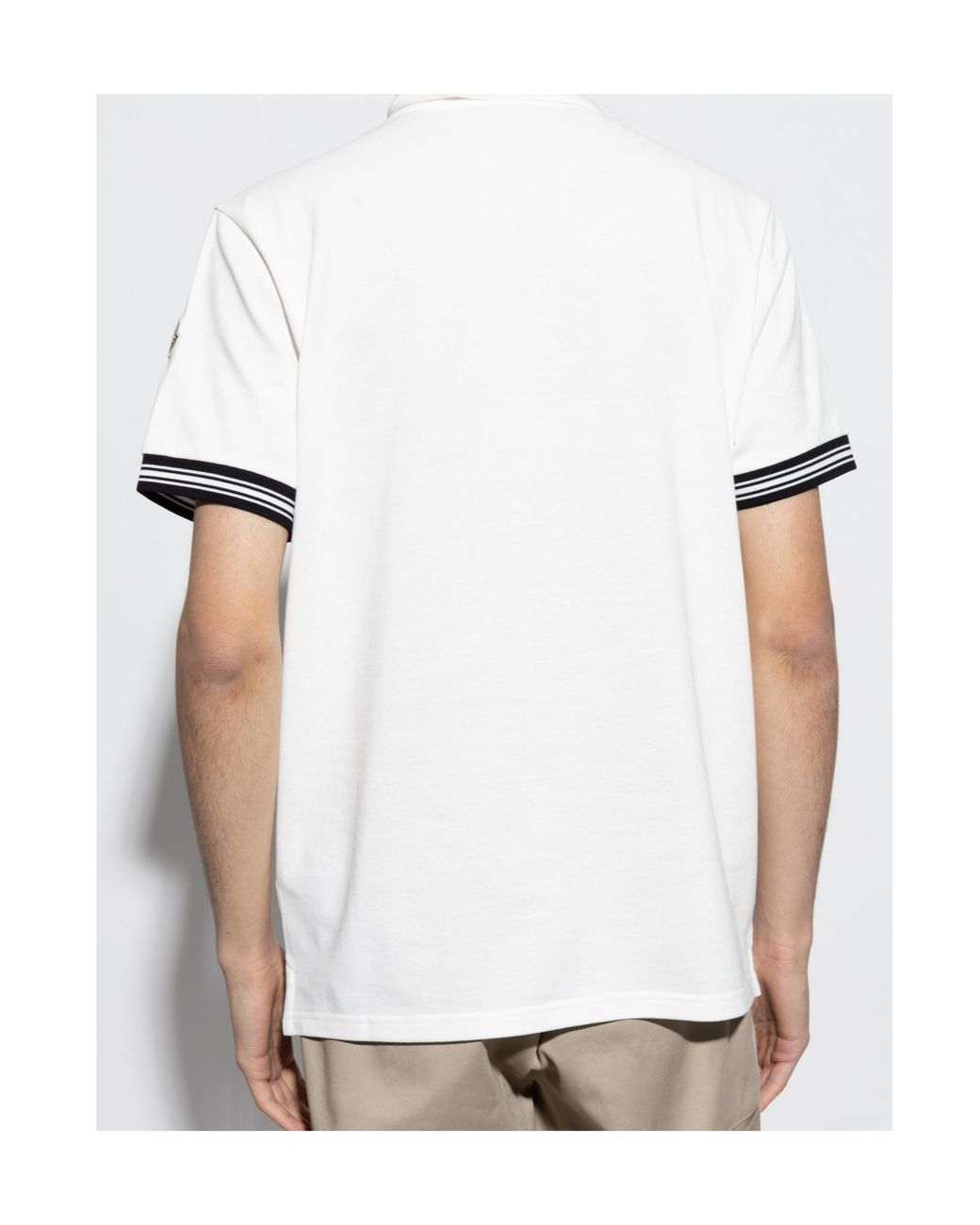 Moncler White Logo Embroidered Short-Sleeved Polo Shirt for men