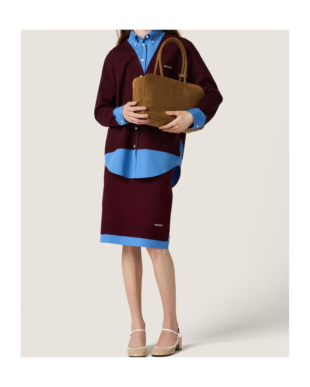 Miu Miu Purple Embroidered-Logo Split Midi Skirt