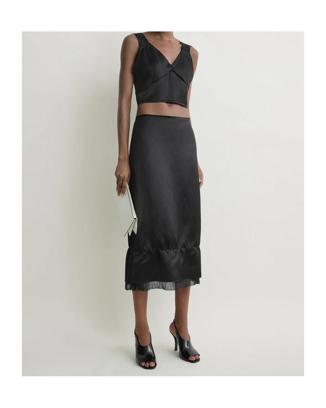 Totême Black Totême V-Neck Cropped Satin Top