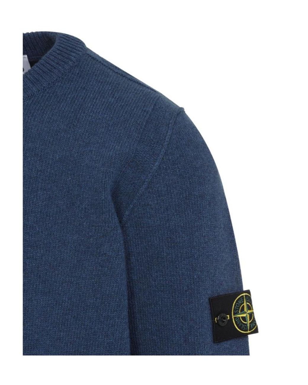 Stone Island Blue Logo Patch Crewneck Jumper for men