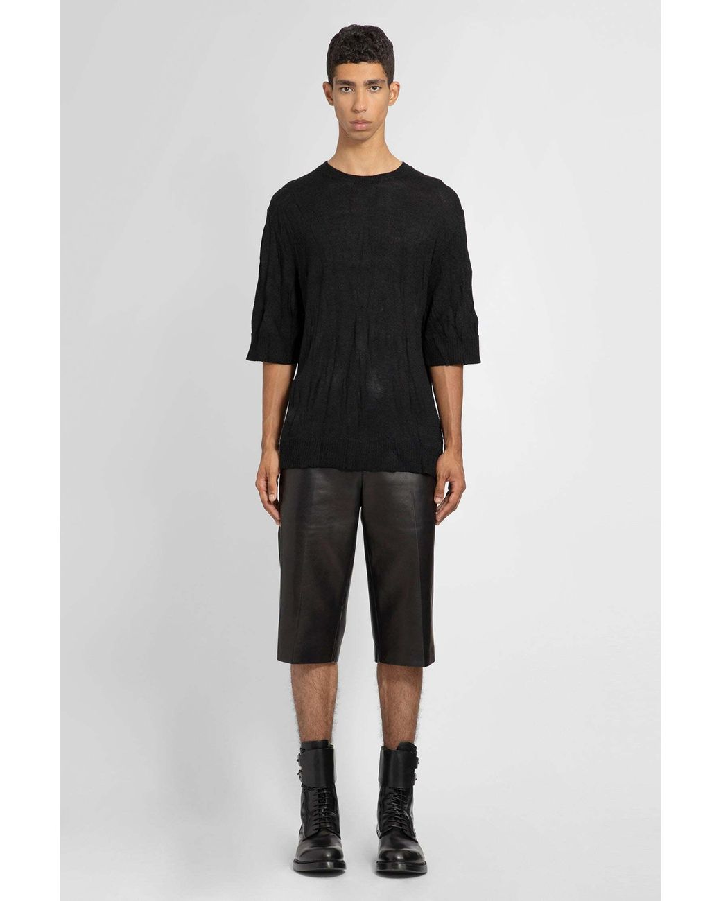 Helmut Lang Black Crushed Logo Intarsia Knitted T-Shirt for men