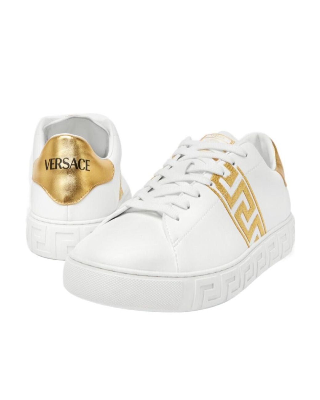 Versace White Greca Embroidered Low-Top Sneakers for men