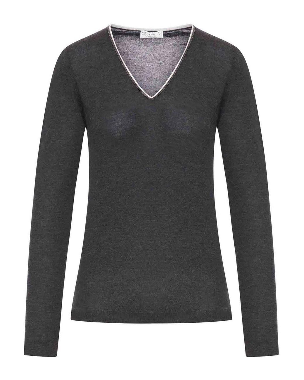 Brunello Cucinelli Black V-Neck Knitted Jumper