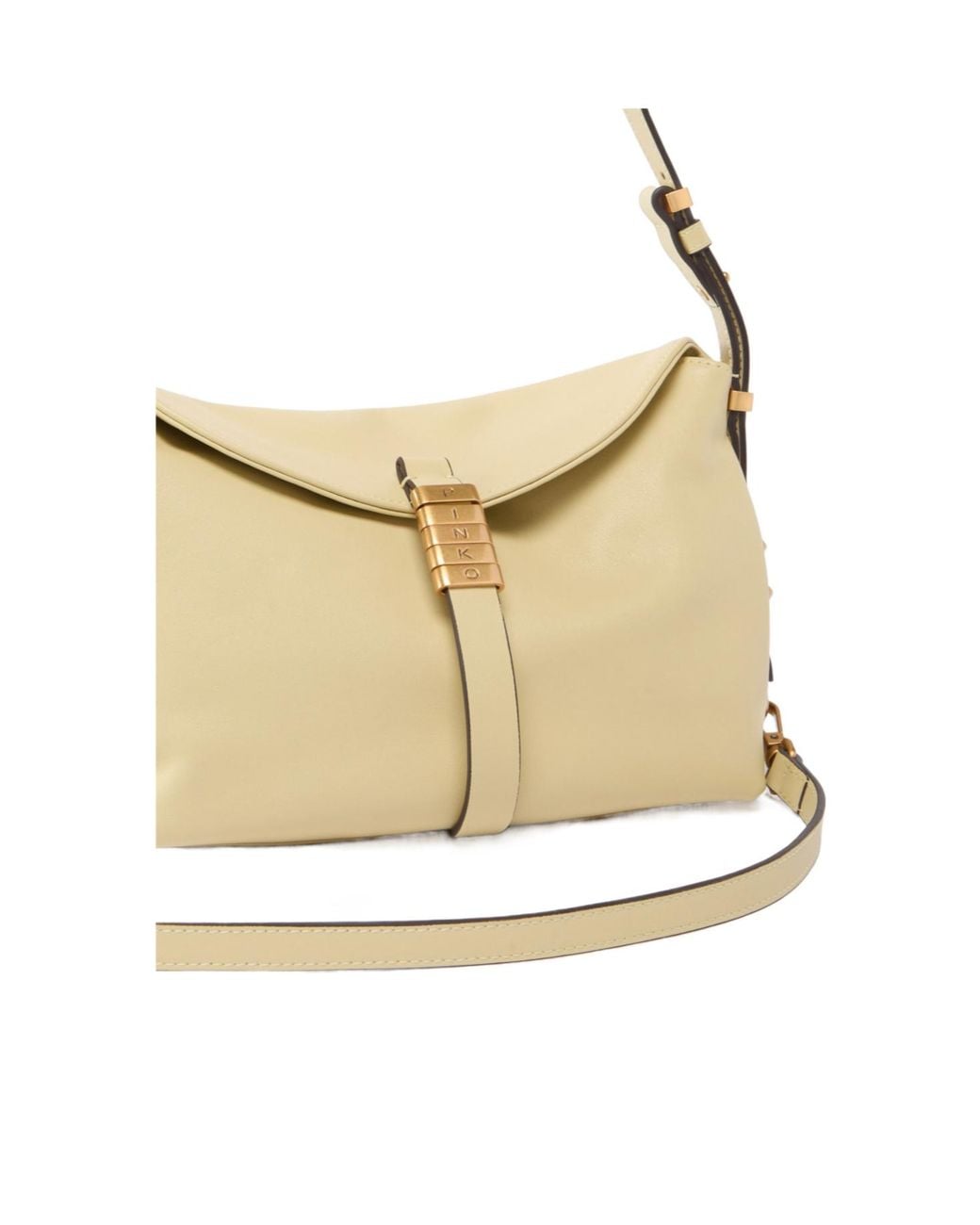Pinko Natural Saddle Bag Baguette Small Leather Shoulder Bag