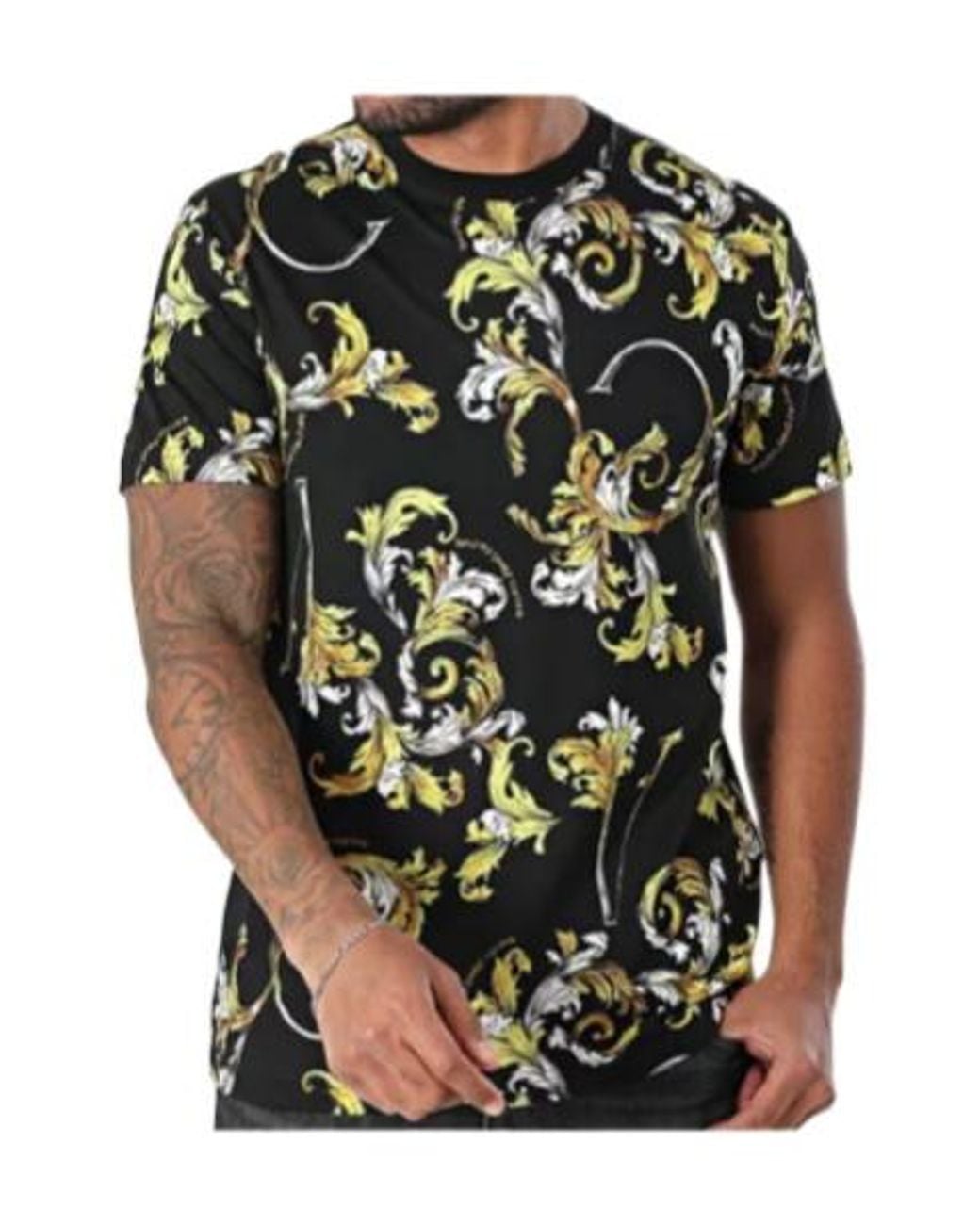 Versace Jeans Black Couture Baroque Printed Crewneck T-Shirt for men