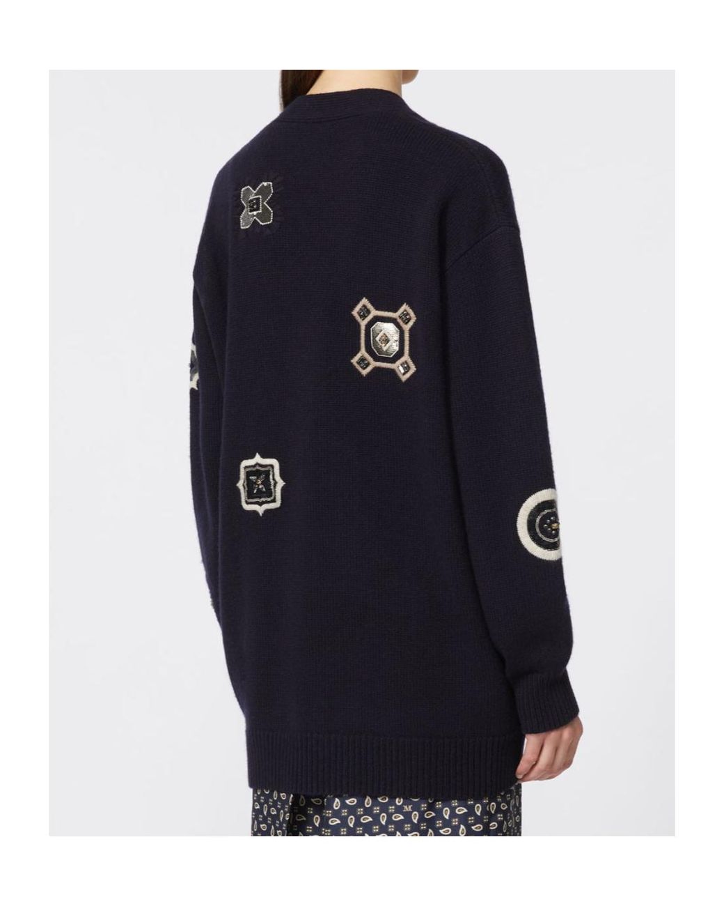 Max Mara Black Wool-Cashmere Patch Cardigan