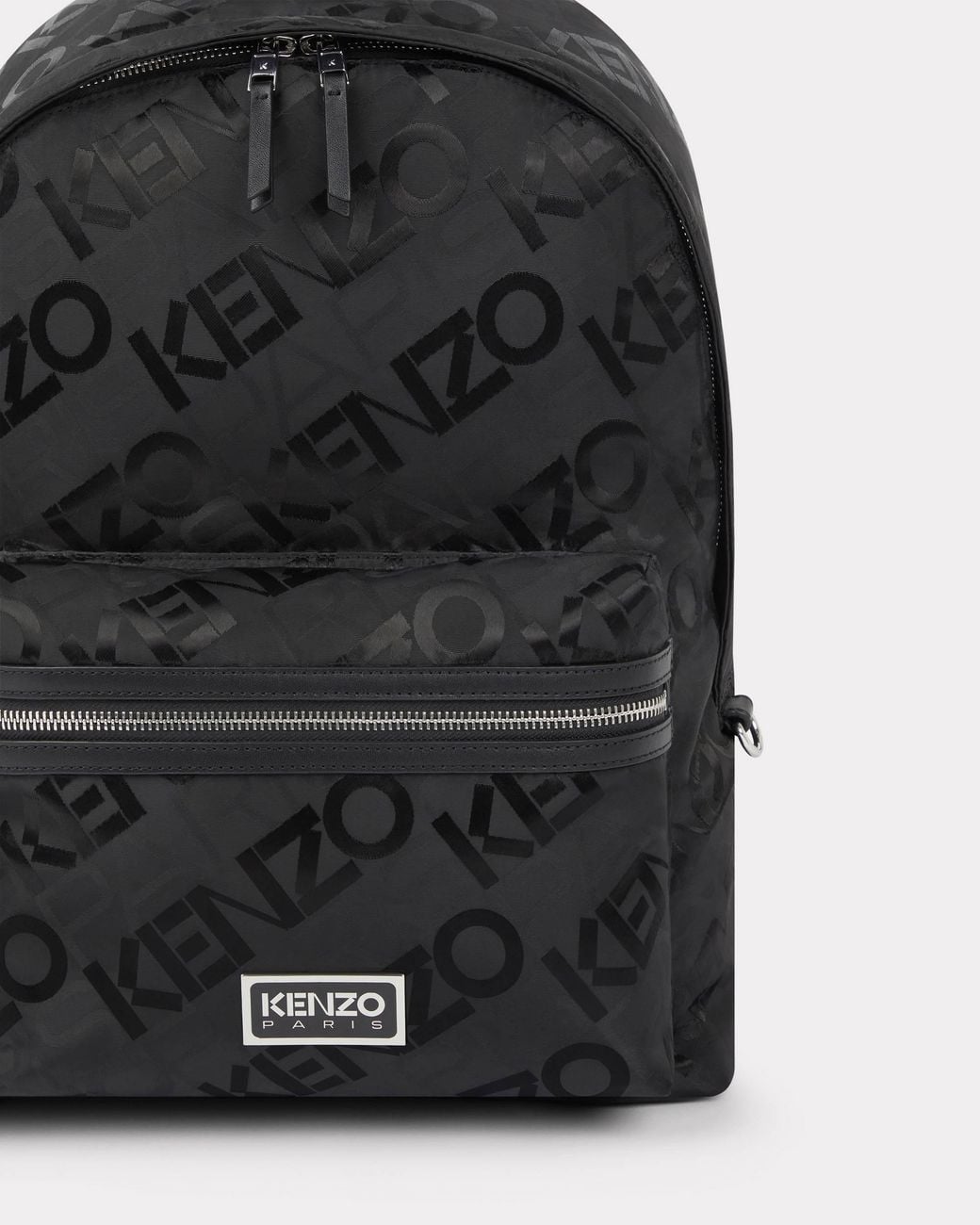 KENZO Black Logo Jacquard Zipped Backpack for men